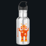 Garrafa Kids Orange Crazy Robot Personalizado<br><div class="desc">Crianças Laranja, Robô Louco, Robô Personalizado Garrafa Água. Robô laranja divertido e bobo dançando e balançando braços. Personalize com o nome na fonte laranja brilhante verticalmente. Designs de robôs cartoons divertidos para crianças, adolescentes e adolescentes. Material escolar com tema de robô.</div>