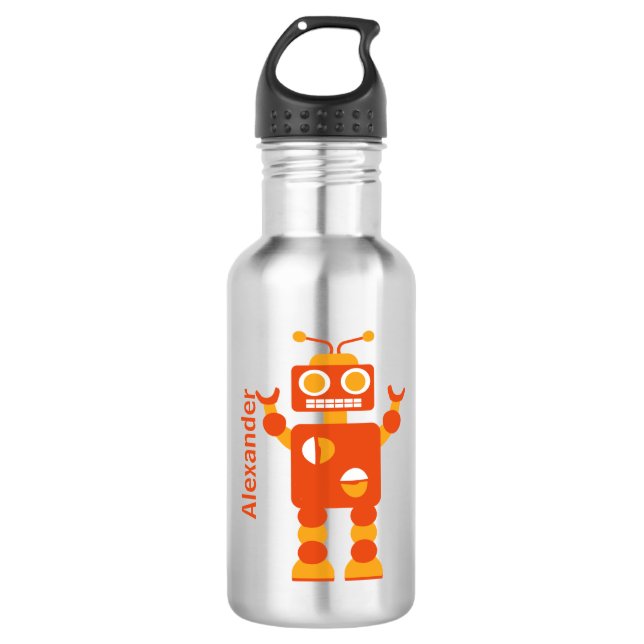 Garrafa Kids Orange Crazy Robot Personalizado (Frente)