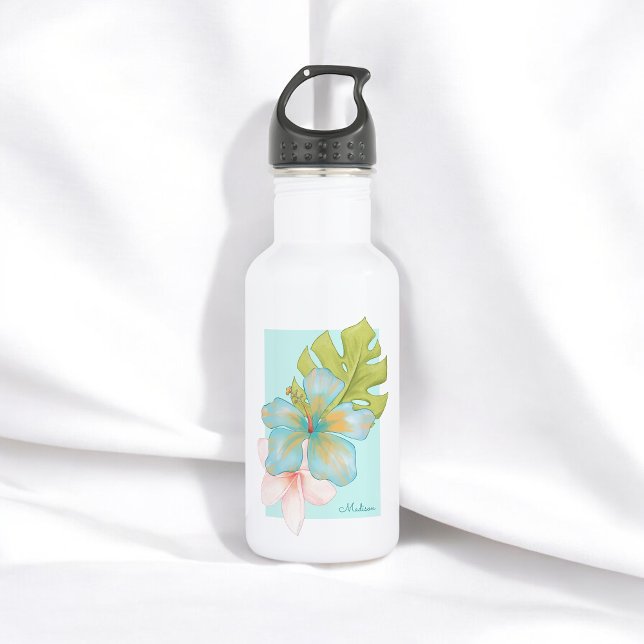 Garrafa Legal Floral Tropical com seu nome (Personalize with any name.)