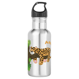 Garrafa Leopardo bonito dormindo em desenho animado de árv