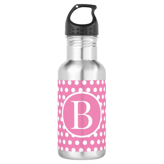 Garrafa Letra inicial Bolinhas rosa personalizada (Frente)