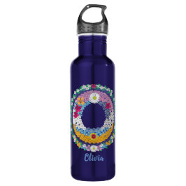 Garrafa Letras Flores "O" Inicial com Nome Personalizado