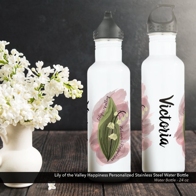 Garrafa Lily da Felicidade do Vale Personalizada (Lily of the Valley Happiness Personalized Stainless Steel Water Bottle)