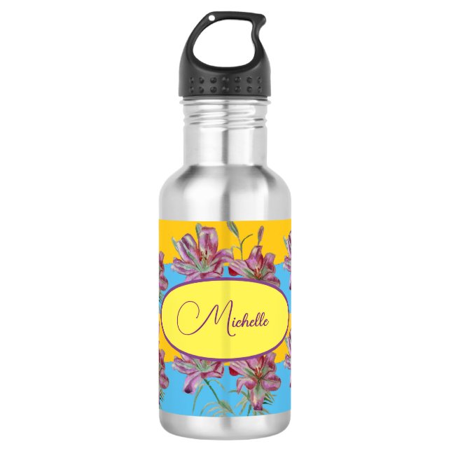 Garrafa Lily Watercolor Pintura Girls Floral Art 532 (Frente)