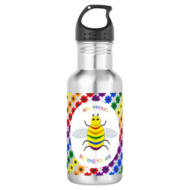 Garrafa Lindo Bee e Flores Arco-íris Orgulhosos LGBT (Frente)