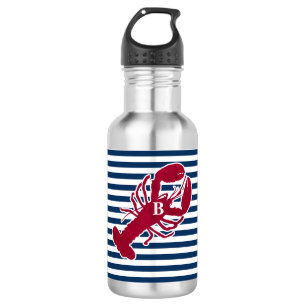 Garrafa Listra branca azul do monograma vermelho náutico