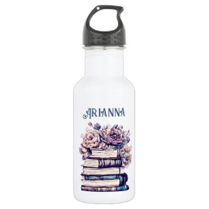 Garrafa Livros Antigos Personalizados e Rosas  