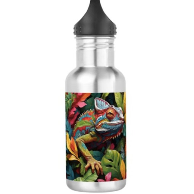 Garrafa Lizard Leaves & Cor  (Colourful Lizard Water Bottle – 18 oz 18/8 stainless steel Height: 8.67" Weight: 8.7 oz. )