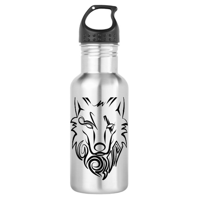 Garrafa Lobo Tribal Preto e Branco (Frente)
