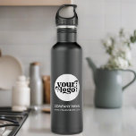 Garrafa Logotipo personalizado e texto preto<br><div class="desc">Logotipo personalizado e texto Garrafa de água de aço inoxidável preto</div>