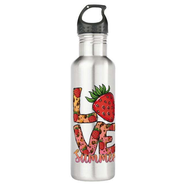 Garrafa Love Hello Summer Strawberry Stainless Steel Water (Frente)