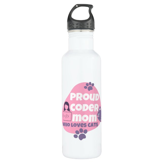 GARRAFA MÃE DE CÓDIGO ORGULHOSO QUE ADORA GATOS - MÃE DE C (Frente)