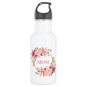Garrafa Mamã Dourado floral cor-de-rosa da aguarela