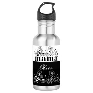 Garrafa Mamãe Flor Silvestre Preto e Branco Minimalista Pe