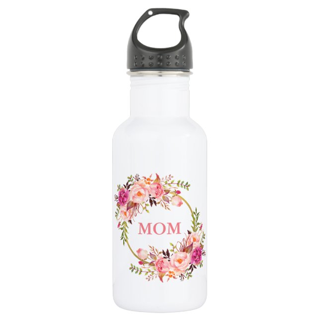 Garrafa Manhã Dourada Floral Rosa (Frente)