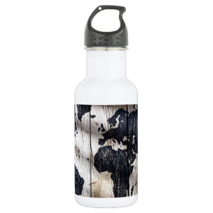 Garrafa Mapa mundial da textura da madeira