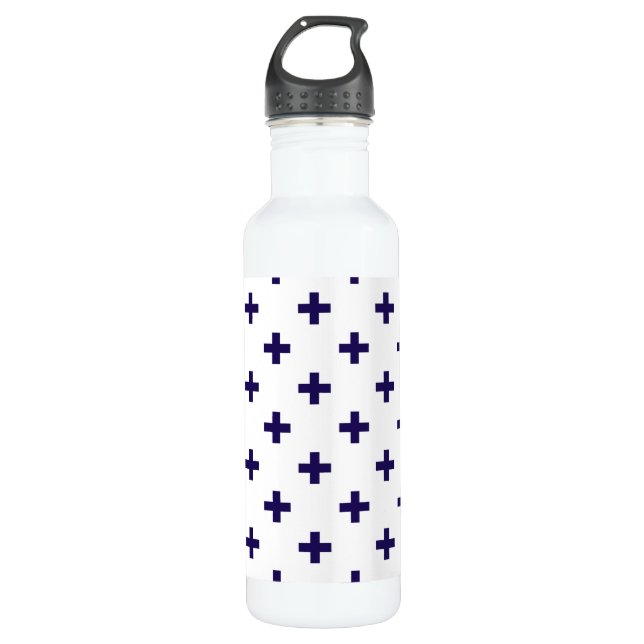 Garrafa Marinho azul polka cruza em branco (Frente)