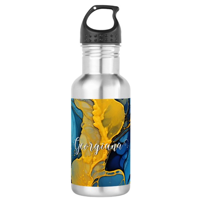 Garrafa Marinho personalizado e Dourada Arte Fluida com Ti (Frente)