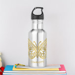 Garrafa Mármore Branco e Borboleta Geométrica Dourada<br><div class="desc">Mármore branco moderno e moderno e borboleta geométrica de folha de ouro impressa,  design personalizada.</div>