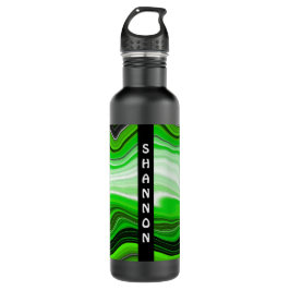 Garrafa Mármore de Arte Líquida Negra e Verde Personalizad