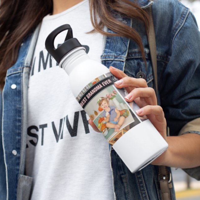 Garrafa Melhor Avó Nunca | Colagem de Fotos em Bloco de Co (Criador carregado)