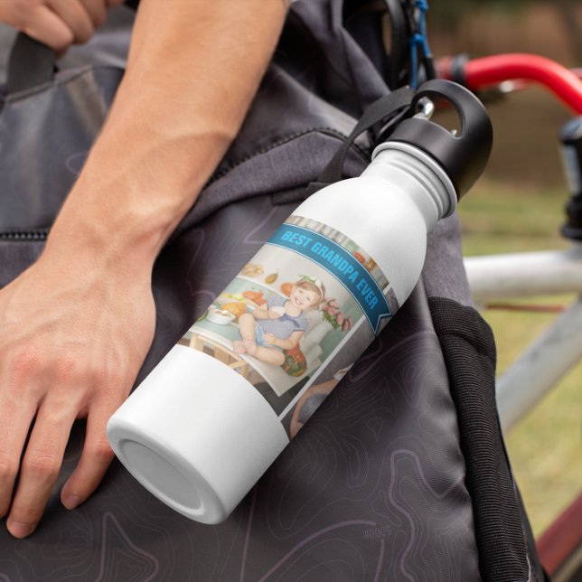 Garrafa Melhor Avô Nunca | Colagem de Fotos em Bloco de Co (Criador carregado)