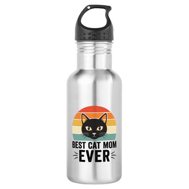 Garrafa Melhor Mãe de Gato de Todos os Tempos Design Retro (Frente)