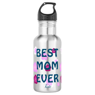 Garrafa Melhor mãe rosa moderna, padrão de flores fofo