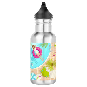 Garrafa Menina da festa de natação na praia de verão de bi