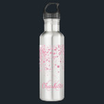 Garrafa Menina de monograma com brilho rosa pincelado<br><div class="desc">Um fundo branco chic. Decorado com gotas de brilho sujo rosa. Personalize e adicione um nome e iniciais de monograma. O nome é escrito com um moderno estilo escrito à mão. Letras cor-de-rosa.</div>