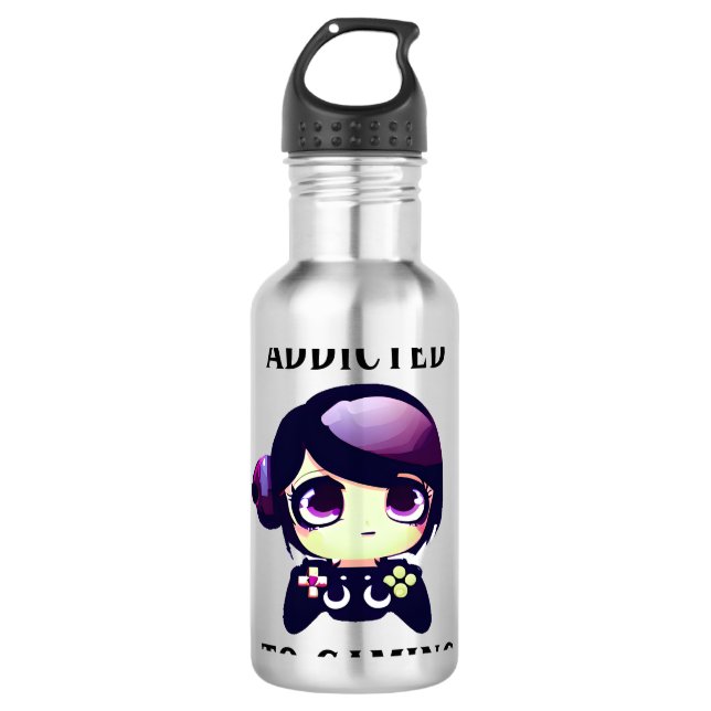 Garrafa Menina Kawaii Viciada em Jogos (Frente)