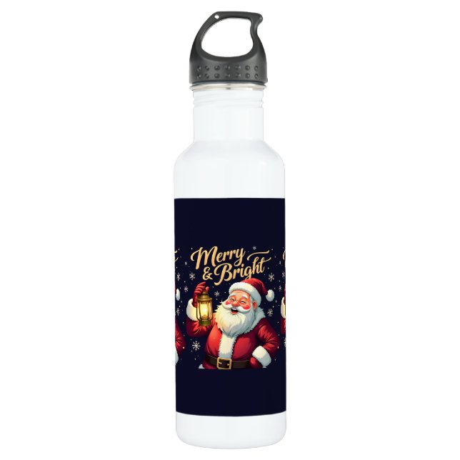 Garrafa Merry Bright Santa Holding Lantern Illustration (Frente)