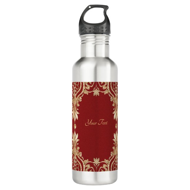 Garrafa Modern Gold Red Floral Water Bottle (Frente)