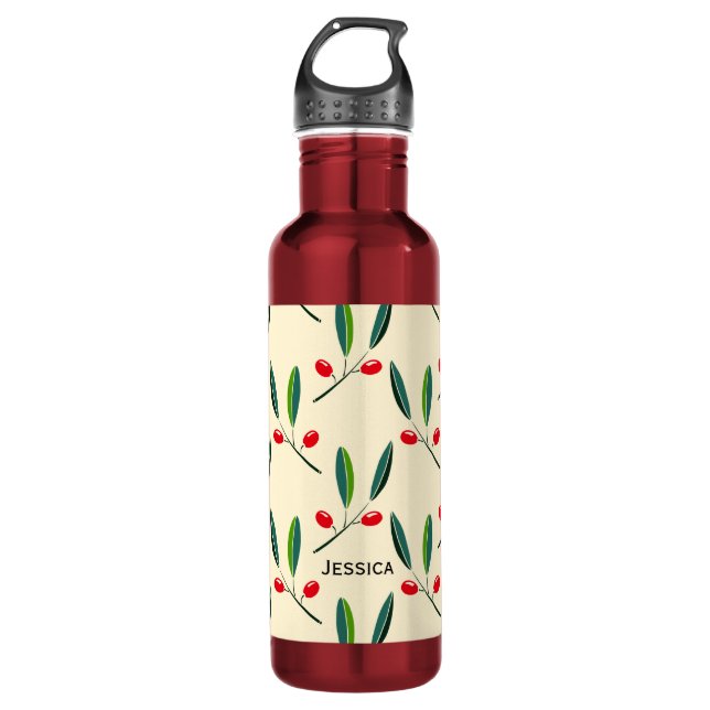 Garrafa Modern Illustrated Red Berries Pattern Personalise (Frente)
