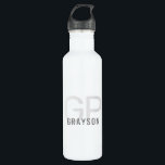 Garrafa Modern Monogram Name Gray White Personalized<br><div class="desc">Professional and understated personalized gray and white stainless steel water bottle with a simple custom masculine monogram with 2 initial letters,  and name you can edit to any fonts or colors to design a an elegant metal water bottle that looks great at the office or school.</div>