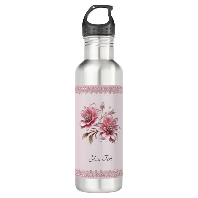 Garrafa Modern Pink Flowers Water Bottle (Frente)