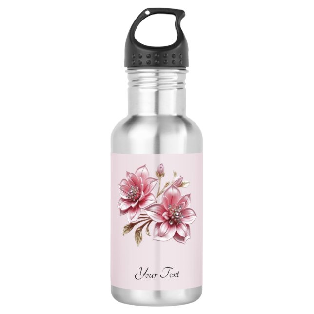 Garrafa Modern Pink Flowers Water Bottle (Frente)