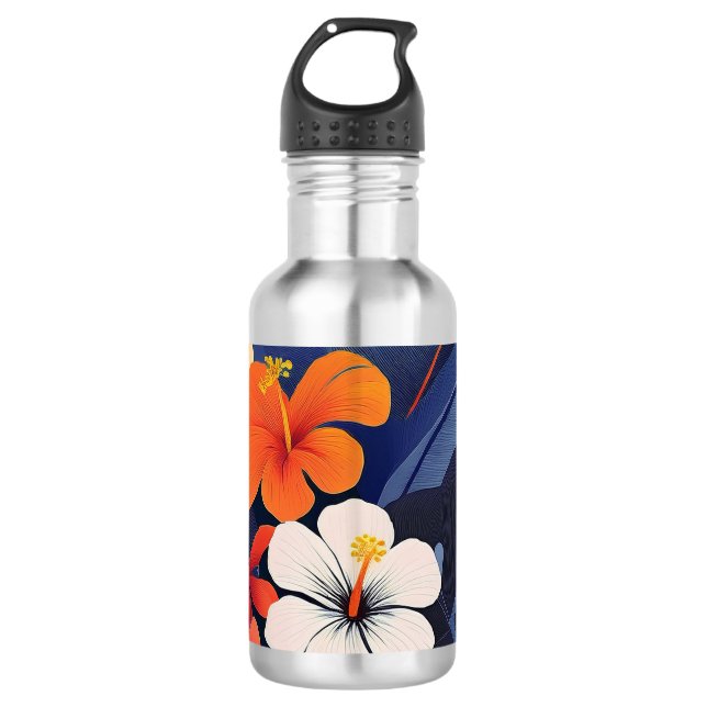 Garrafa Moderno de Meados do Século Havaiano Hibisco e Plu (Frente)