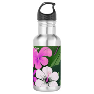 Garrafa Moderno de Meados do Século Hibisco Havaiano e Plu