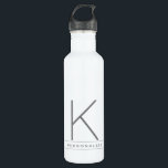 Garrafa Moedas de Monograma Moderno - Cinza Simples Branco<br><div class="desc">Monograma moderno elegante e subestimado de cinzas,  com nome personalizado numa garrafa de água de aço inoxidável branca personalizada,  num tipo clássico de sans-serif com aspecto profissional e mínimo para uma estética simples e moderna.</div>
