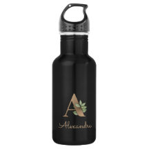 Monograma Botânico Elegante Letra Dourada A