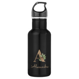 Garrafa Monograma Botânico Elegante Letra Dourada A