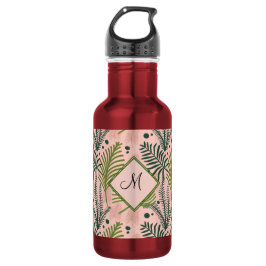 Garrafa Monograma Botânico Floral Rosa Tropical Elegante