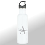 Garrafa Monograma branco e Cinza elegante<br><div class="desc">Monograma elegante e personalizável.</div>