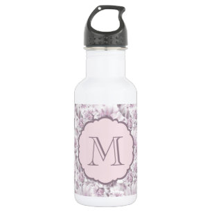 Garrafa Monograma Chic com Padrão Floral Cinza e Rosa