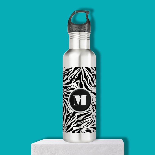 Garrafa Monograma de Impressão de Zebra Chic (Chic zebra print monogram on a stainless steel water bottle)