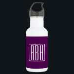Garrafa Monograma de Iniciais | Branco Sobre Roxo Profundo<br><div class="desc">Upbeat & moderno.</div>