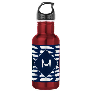 Garrafa Monograma de Na moda de padrão branco azul moderno