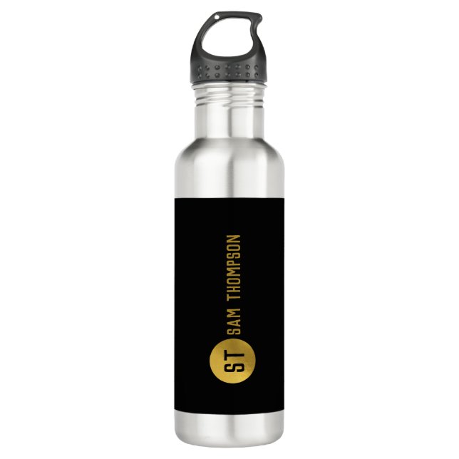 Garrafa Monograma Dourado e negro elegante (Frente)