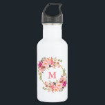 Garrafa Monograma Dourado Floral Cor-de-Água Rosa<br><div class="desc">Garrafa Dourada Floral Rosa Elegante Monograma Cor de Água Rosa Rosa</div>
